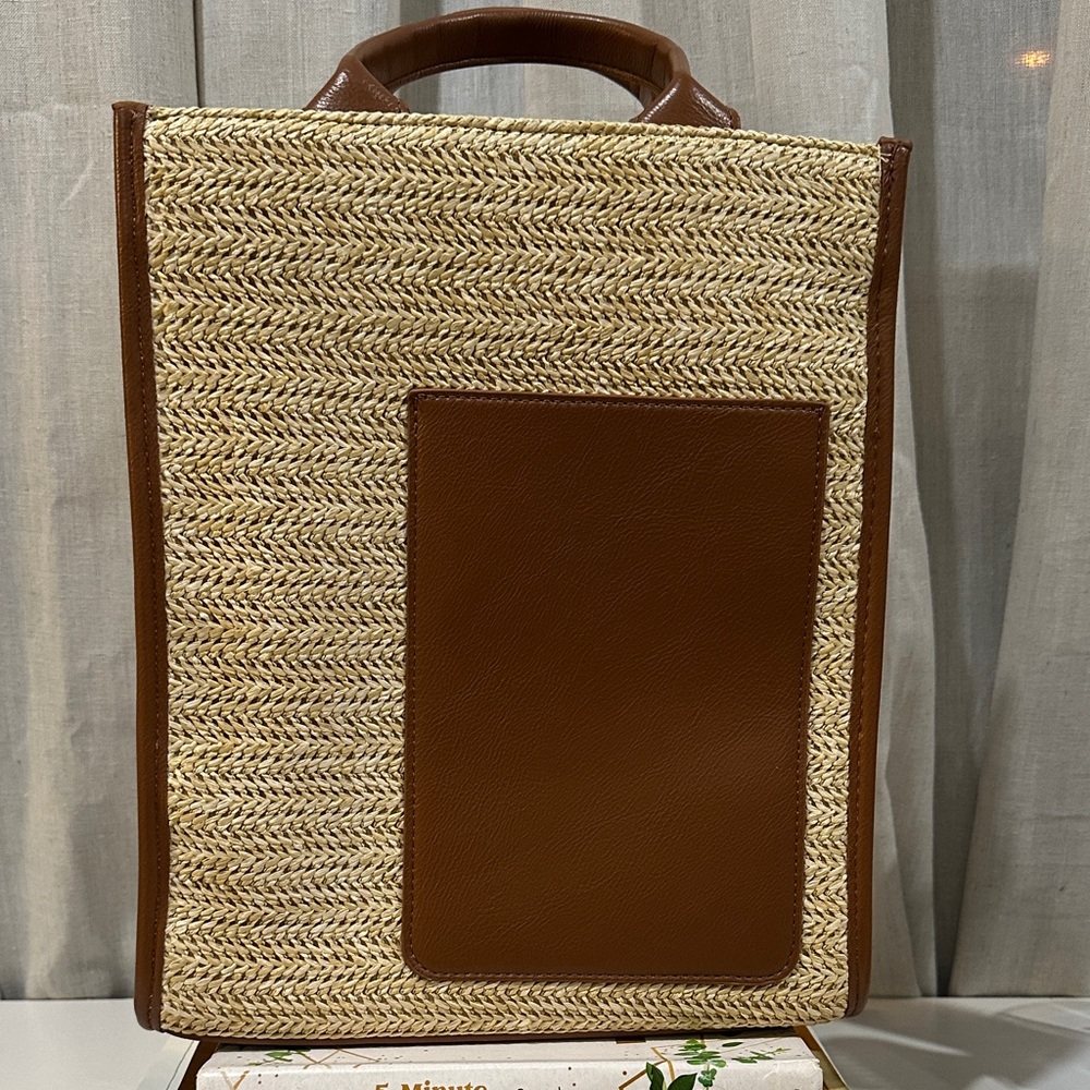 Bcbg Brown and Beige Woven Tote Bag